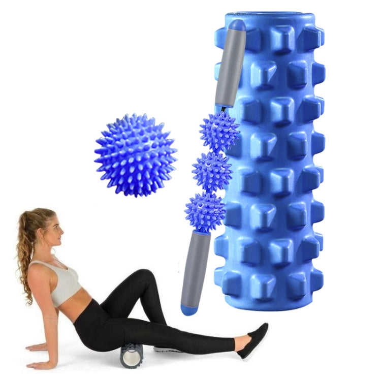 3 in 1 Eva Foam Roller Hollow Muscle Relaxation Roller Yoga Column Set, Length:  45cm (Blue Wolf Tooth)
