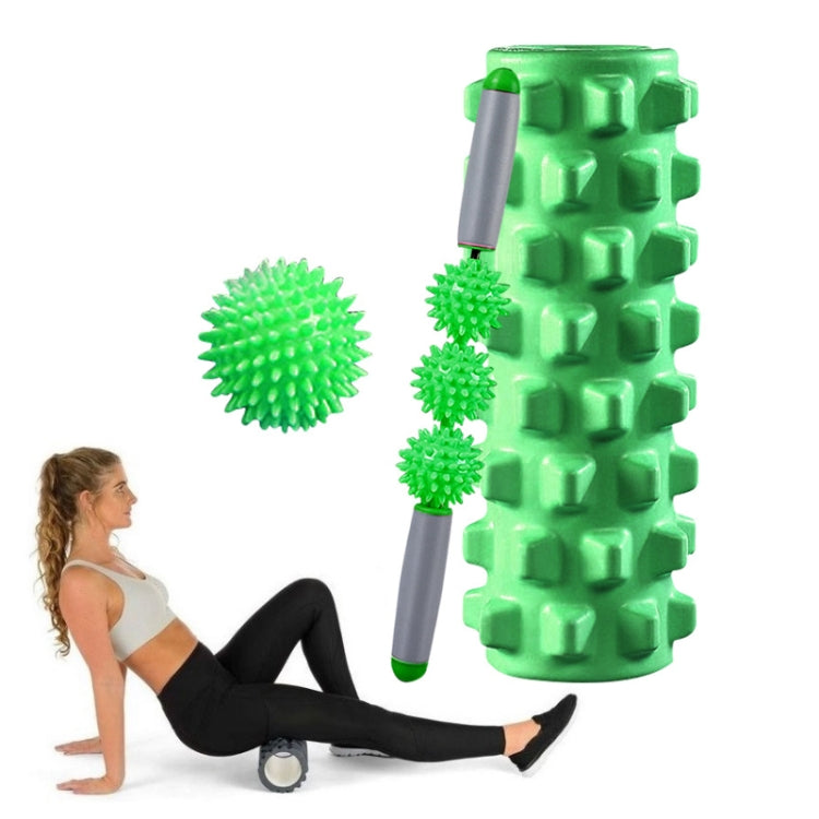 3 in 1 Eva Foam Roller Hollow Muscle Relaxation Roller Yoga Column Set, Length: 45cm (Green Wolf Tooth)