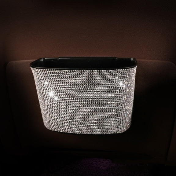 Car-Studded Trash Can Personality Car Hanging Trash Bag Multi-Function Car Storage Box(Colorful Diamonds)