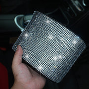 Car-Studded Trash Can Personality Car Hanging Trash Bag Multi-Function Car Storage Box(White Diamonds)