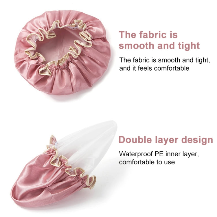 Lovely Thick Women Satin Colorful Double Water-resistant Hair Cover Bathing Cap(Gold)