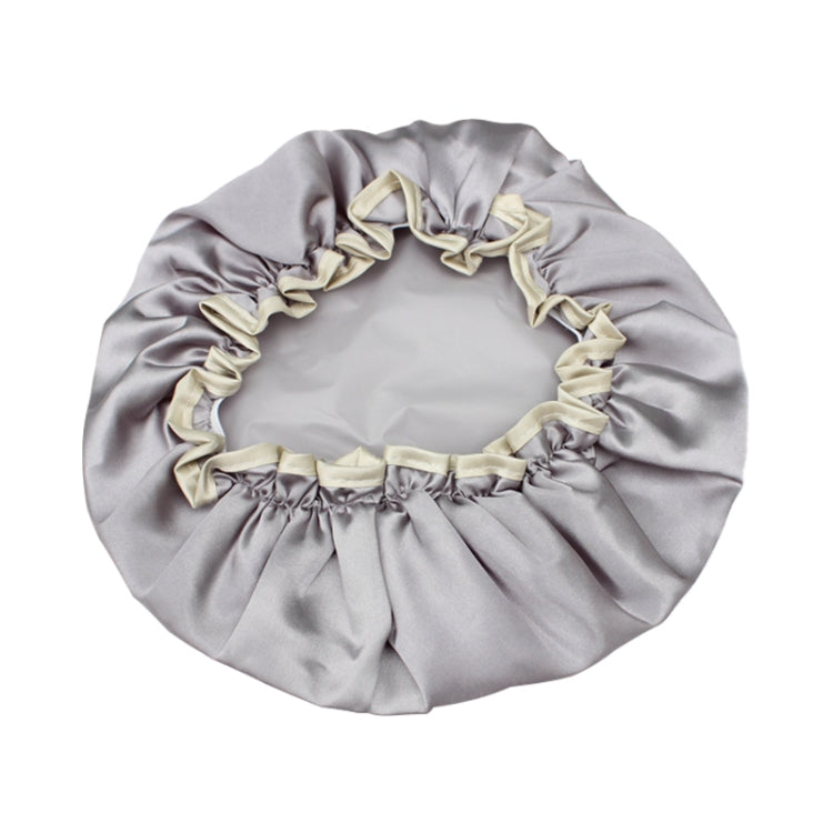 Lovely Thick Women Satin Colorful Double Water-resistant Hair Cover Bathing Cap(Grey)
