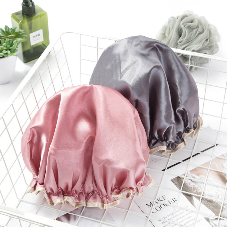 Lovely Thick Women Satin Colorful Double Water-resistant Hair Cover Bathing Cap(Grey)