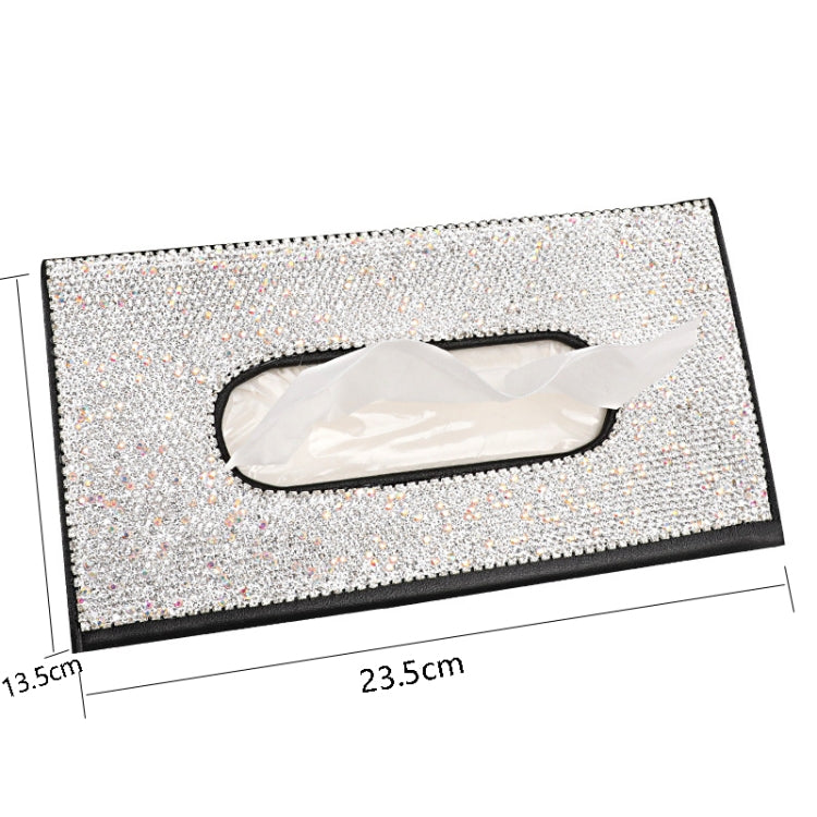 Car Tissue Box Car Hanging Sun Visor Pumping Box(Beige White Diamonds)