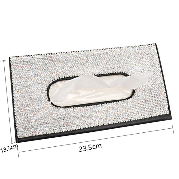 Car Tissue Box Car Hanging Sun Visor Pumping Box(Beige White Diamonds)
