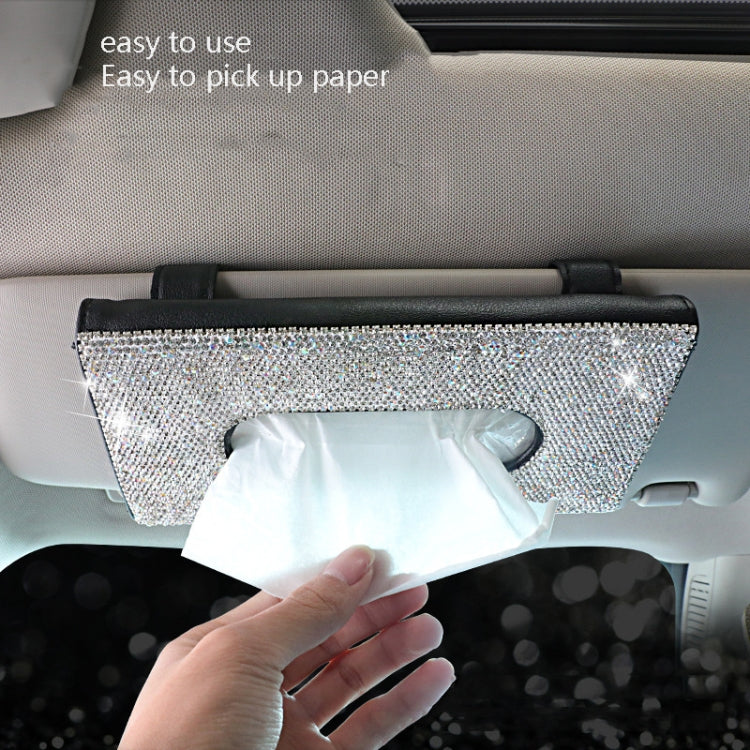 Car Tissue Box Car Hanging Sun Visor Pumping Box(Beige White Diamonds)