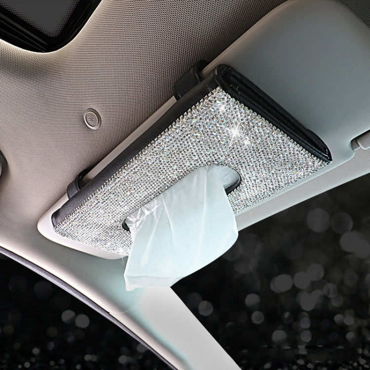 Car Tissue Box Car Hanging Sun Visor Pumping Box(Beige White Diamonds)