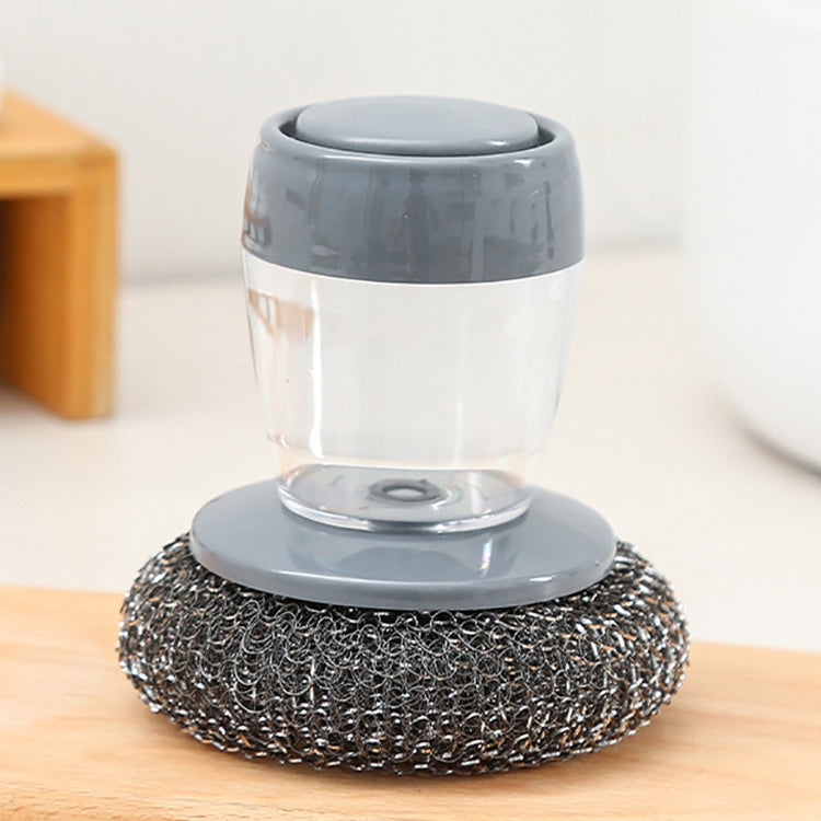 Multifunctional Push-Type Cleaning Brush Kitchen Detergent Automatic Liquid Addition Dishwashing Brush(Steel Ball Pot Brush)