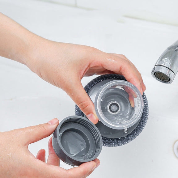 Multifunctional Push-Type Cleaning Brush Kitchen Detergent Automatic Liquid Addition Dishwashing Brush(Steel Ball Pot Brush)