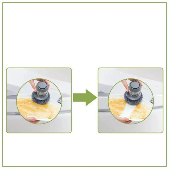 Multifunctional Push-Type Cleaning Brush Kitchen Detergent Automatic Liquid Addition Dishwashing Brush(Steel Ball Pot Brush)