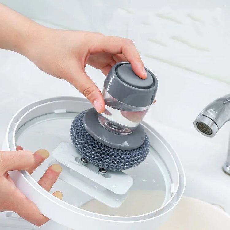 Multifunctional Push-Type Cleaning Brush Kitchen Detergent Automatic Liquid Addition Dishwashing Brush(Steel Ball Pot Brush)