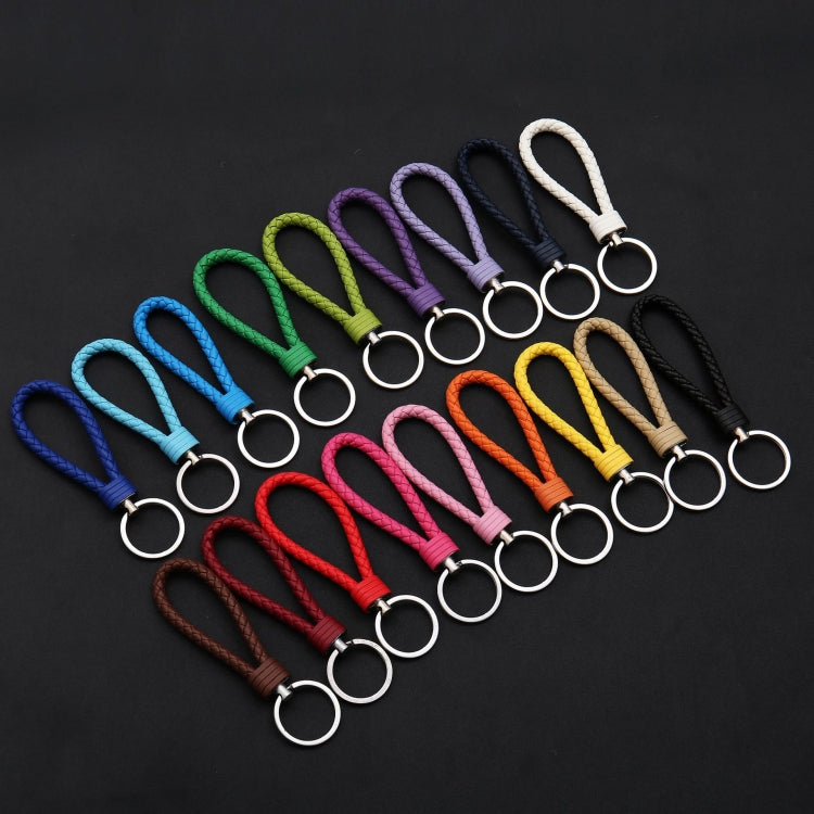 Woven Leather Cord Keychain Car Pendant Leather Key Ring Baotou With Small Round Piece(Black)