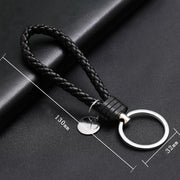 Woven Leather Cord Keychain Car Pendant Leather Key Ring Baotou With Small Round Piece(Black)