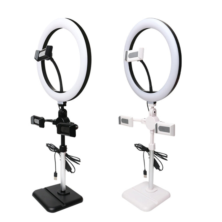 Telescopic Adjustment Live Frame Desktop Tablet Mobile Phone Bracket, Specification: K07 Three-seat With Fill Light  (Black)
