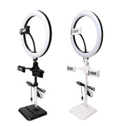 Telescopic Adjustment Live Frame Desktop Tablet Mobile Phone Bracket, Specification: K07 Three-seat With Fill Light  (Black)