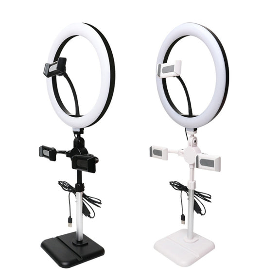 Telescopic Adjustment Live Frame Desktop Tablet Mobile Phone Bracket, Specification: K07 Three-seat With Fill Light  (Black)