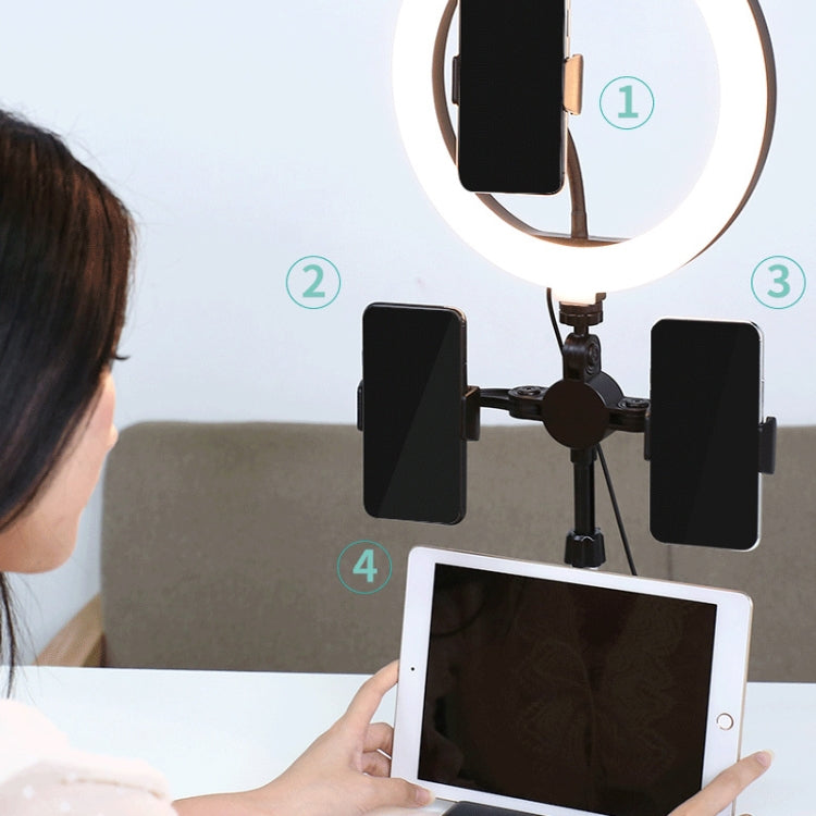Telescopic Adjustment Live Frame Desktop Tablet Mobile Phone Bracket, Specification: K07 Three-seat With Fill Light  (Black)