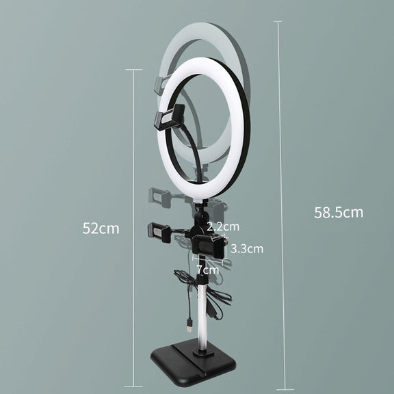 Telescopic Adjustment Live Frame Desktop Tablet Mobile Phone Bracket, Specification: K07 Three-seat With Fill Light  (Black)