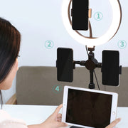 Telescopic Adjustment Live Frame Desktop Tablet Mobile Phone Bracket, Specification: K07 Three-seat With Fill Light (White)