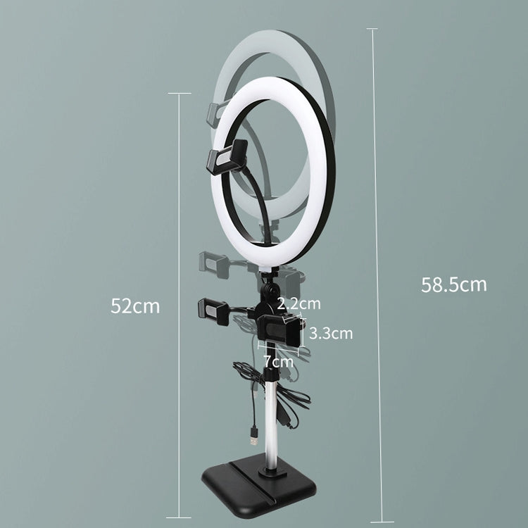Telescopic Adjustment Live Frame Desktop Tablet Mobile Phone Bracket, Specification: K07 Three-seat With Fill Light (White)