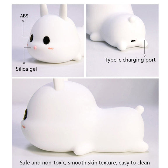 Cute Rabbit Pet Night Light Bedside Nursing Eye Protection Children Sleeping Silicone Lamp(Press Version)
