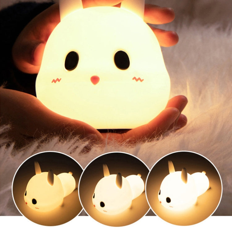 Cute Rabbit Pet Night Light Bedside Nursing Eye Protection Children Sleeping Silicone Lamp(Press Version)