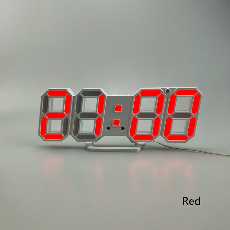 6609 3D Stereo LED Alarm Clock Living Room 3D Wall Clock, Colour: Red