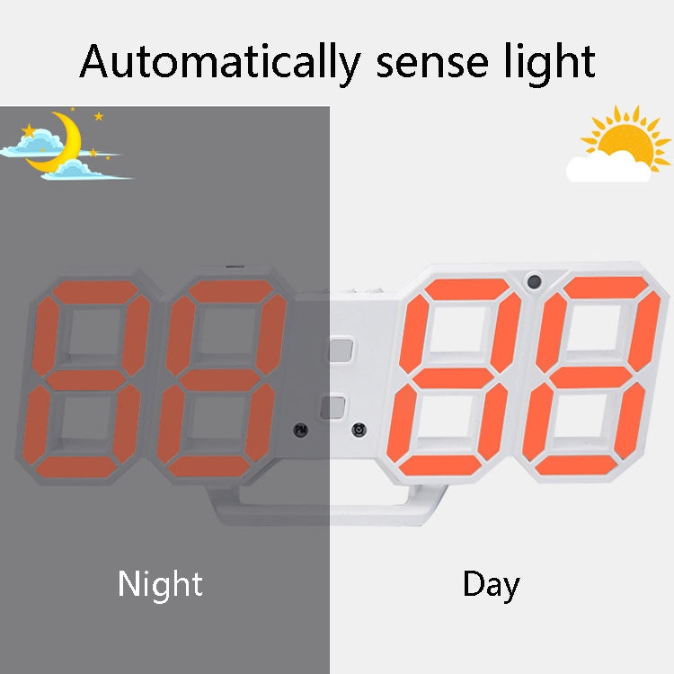 6609 3D Stereo LED Alarm Clock Living Room 3D Wall Clock, Colour: Red