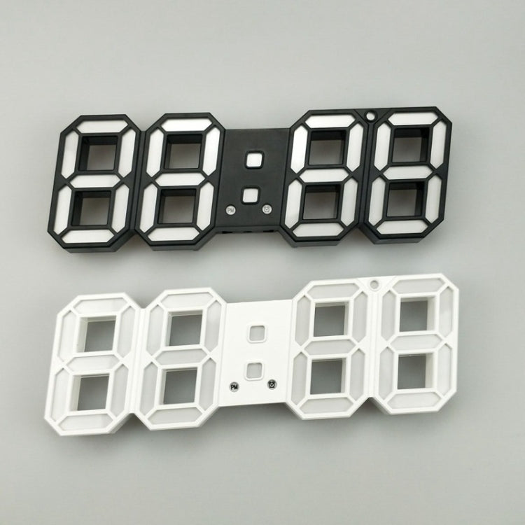 6609 3D Stereo LED Alarm Clock Living Room 3D Wall Clock, Colour: Black Frame Blue Light