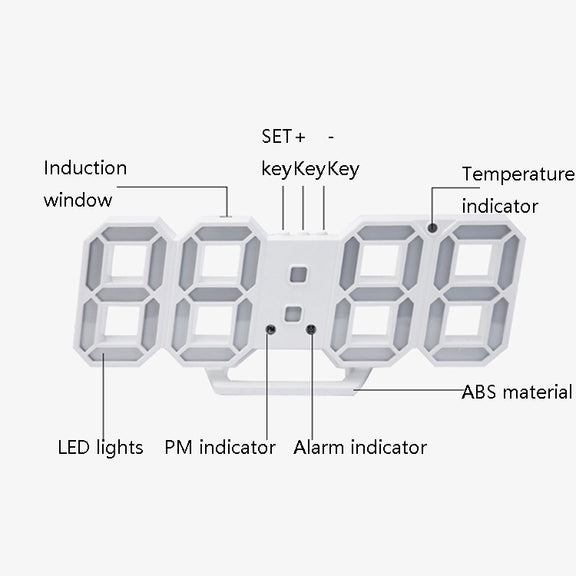 6609 3D Stereo LED Alarm Clock Living Room 3D Wall Clock, Colour: Black Frame Blue Light