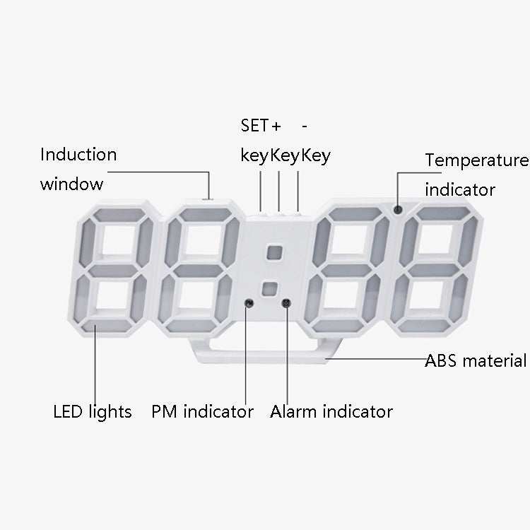 6609 3D Stereo LED Alarm Clock Living Room 3D Wall Clock, Colour: Black Frame Blue Light