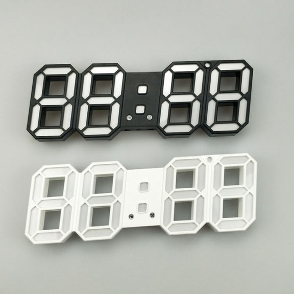 6609 3D Stereo LED Alarm Clock Living Room 3D Wall Clock, Colour: Black Frame Orange Light