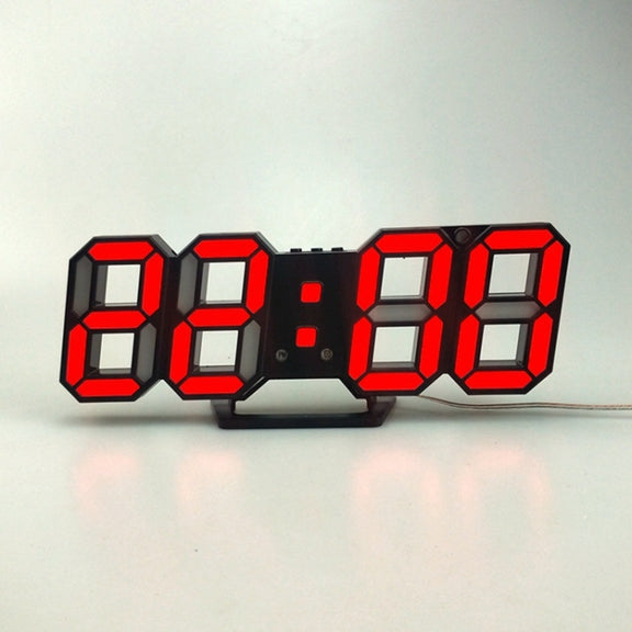 6609 3D Stereo LED Alarm Clock Living Room 3D Wall Clock, Colour: Black Frame Red Light