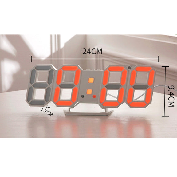 6609 3D Stereo LED Alarm Clock Living Room 3D Wall Clock, Colour: Black Frame Red Light