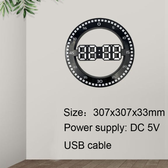 DS-3688L Living Room 3D Wall Clock Big Screen LED Electronic Clock, Colour: Black+Red