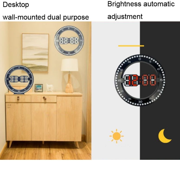 DS-3688L Living Room 3D Wall Clock Big Screen LED Electronic Clock, Colour: Second Light Black+Green