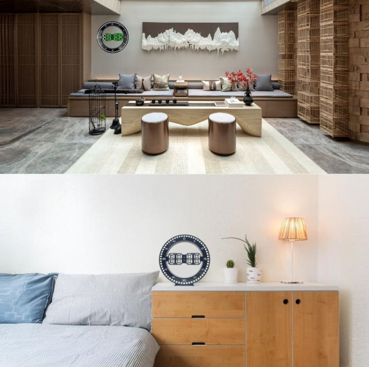 DS-3688L Living Room 3D Wall Clock Big Screen LED Electronic Clock, Colour: Second Light Black+Green