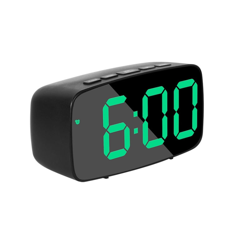 Mirror Bedside Alarm Clock Battery Plug-In Dual-Purpose LED Clock, Colour: Arc-shaped Black Shell (Black Surface Green Light)