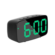 Mirror Bedside Alarm Clock Battery Plug-In Dual-Purpose LED Clock, Colour: Arc-shaped Black Shell (Black Surface Green Light)