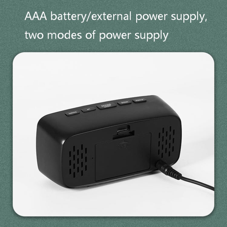 Mirror Bedside Alarm Clock Battery Plug-In Dual-Purpose LED Clock, Colour: Arc-shaped Black Shell (Black Surface Red Light)
