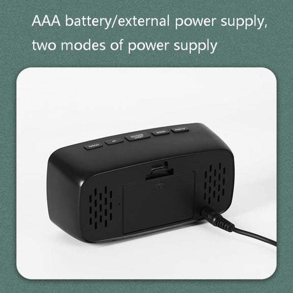Mirror Bedside Alarm Clock Battery Plug-In Dual-Purpose LED Clock, Colour: Arc-shaped Black Shell (Black Surface Red Light)