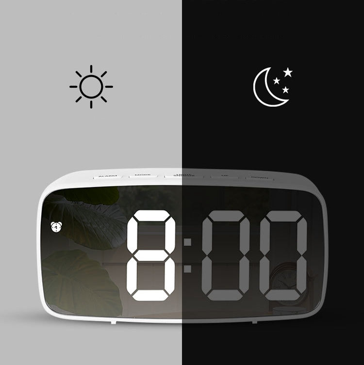 Mirror Bedside Alarm Clock Battery Plug-In Dual-Purpose LED Clock, Colour: Arc-shaped Black Shell (Black Surface Red Light)