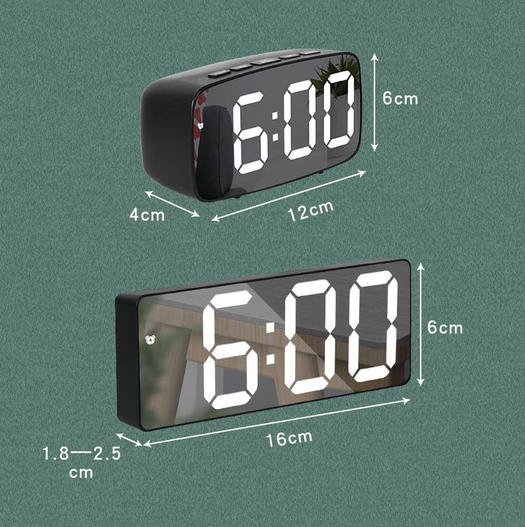 Mirror Bedside Alarm Clock Battery Plug-In Dual-Purpose LED Clock, Colour: Arc-shaped Black Shell (Black Surface Red Light)