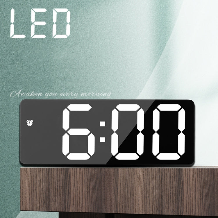 Mirror Bedside Alarm Clock Battery Plug-In Dual-Purpose LED Clock, Colour: Arc-shaped Black Shell (Black Surface Red Light)
