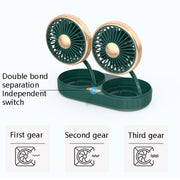 F303 Car USB Fan Car Shake Head Fan(Double Head Gold)