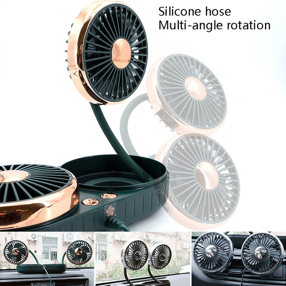 F303 Car USB Fan Car Shake Head Fan(Double Head Gold)