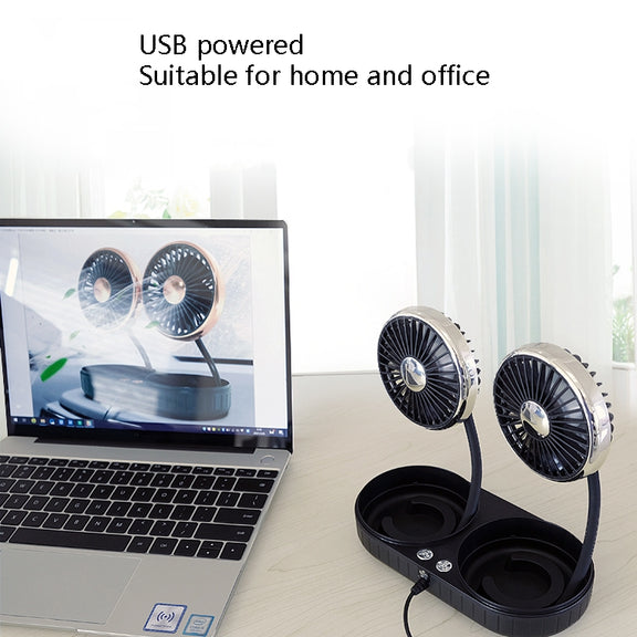 F303 Car USB Fan Car Shake Head Fan(Double Head Gold)