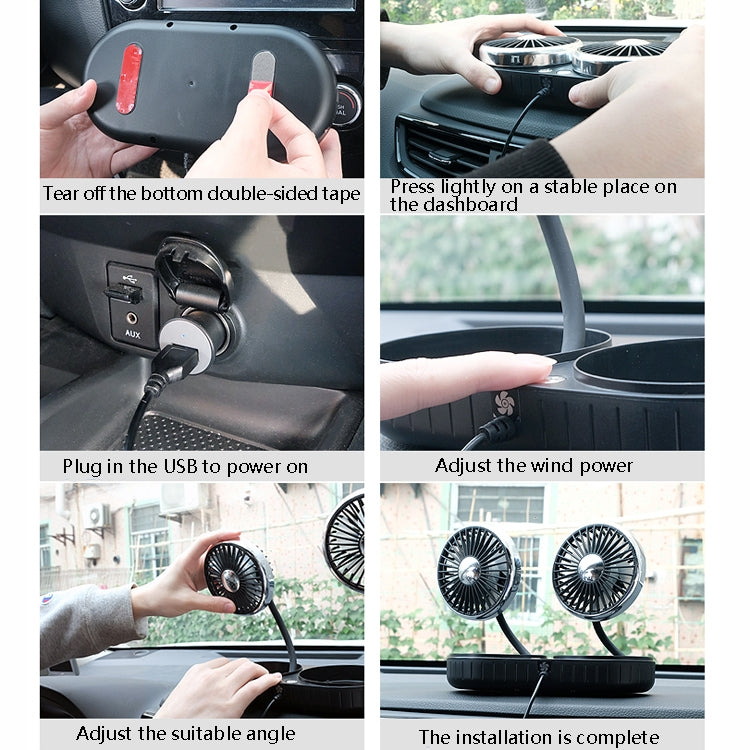 F303 Car USB Fan Car Shake Head Fan(Double Head Gold)