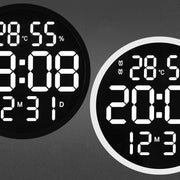 6620 12 Inch LED Simple Wall Clock Living Room Round Silent Digital Temperature And Humidity Electronic Clock(Black Frame EU Plug)