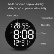 6620 12 Inch LED Simple Wall Clock Living Room Round Silent Digital Temperature And Humidity Electronic Clock(Black Frame EU Plug)